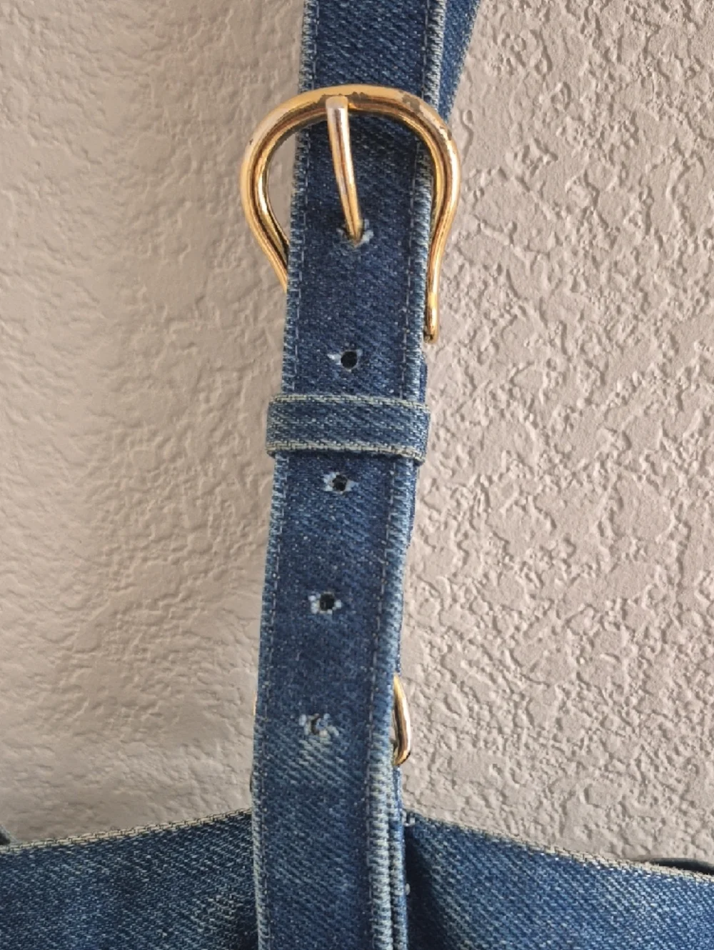 Sepcoeur Paris Denim Bucket Drawstring Bucket Bag with Heart Studs - Blue - Picture 4 of 15
